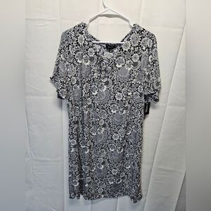 Tacera Slinky Navy and White Floral Dress With Metal Hoop Accent Sz 1X NWT